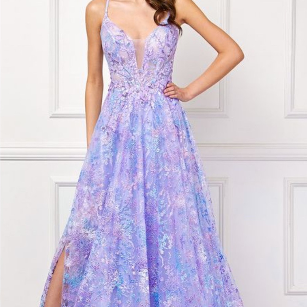 Lavender Floral Embellished Evening Dress